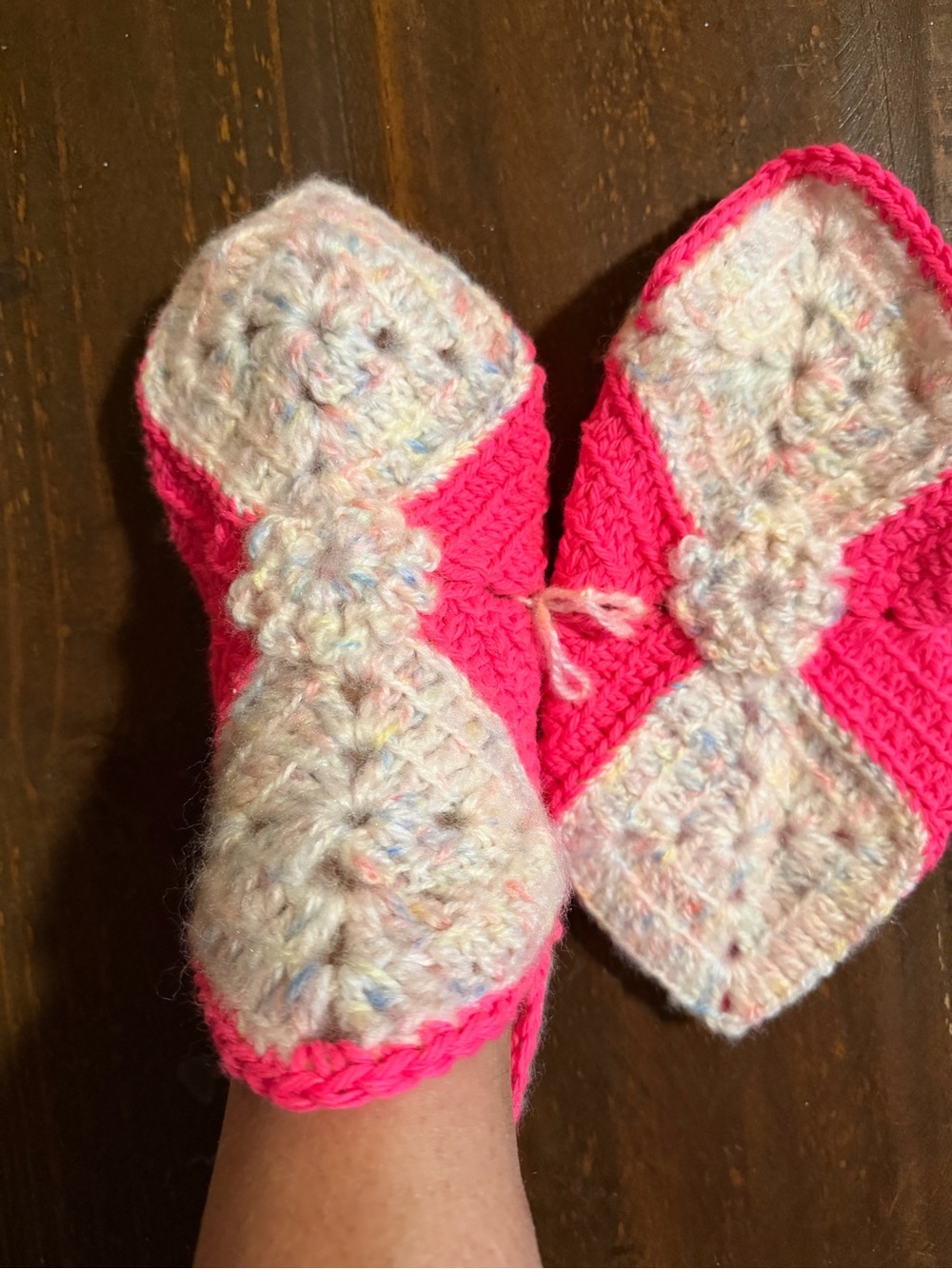 VTG UniSex Handmade Hot Pink & Cream Crochet Slippers by the Order of the Easter